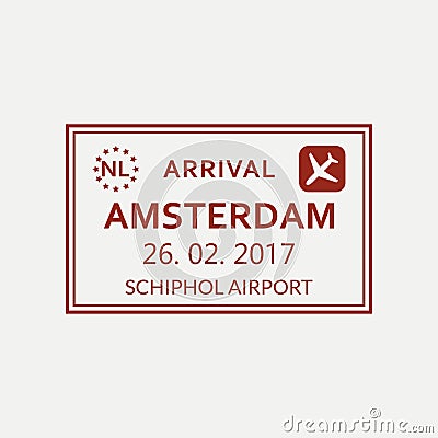 Amsterdam passport stamp. The Netherlands airport visa stamp or immigration sign. Custom control cachet. Vector illustration. Vector Illustration